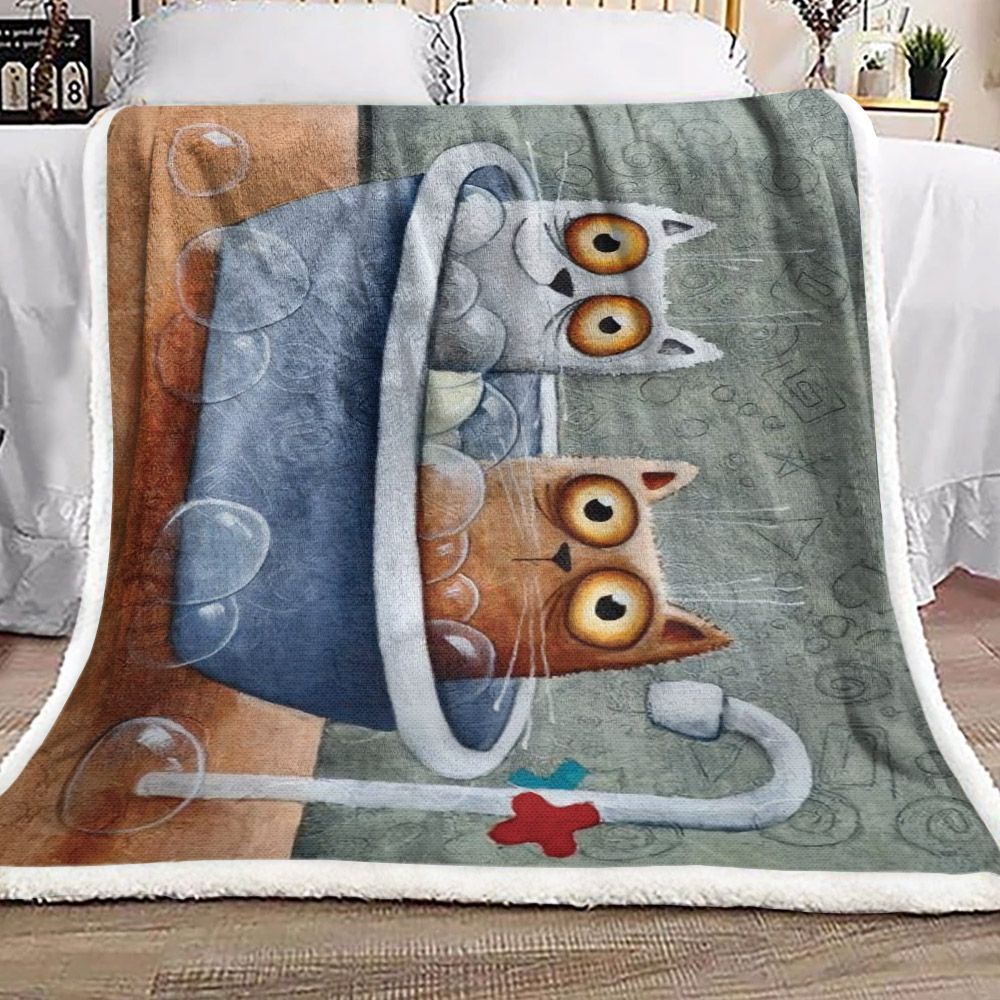 Cat In Bath Sherpa Fleece Blanket