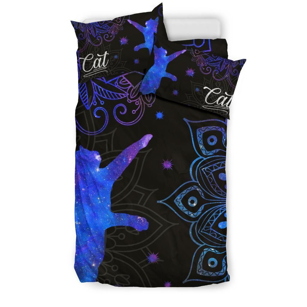 Cat In Dream Paisley Flower Black And Blue Bedding Set