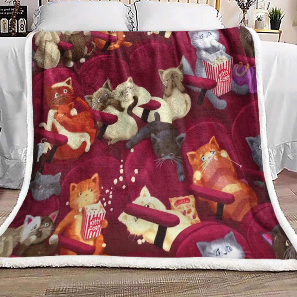 Cat In Movie Theater Sherpa Fleece Blanket