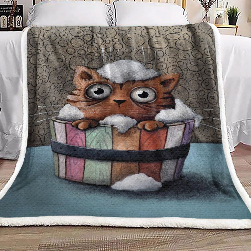 Cat In Rainbow Bath Sherpa Fleece Blanket