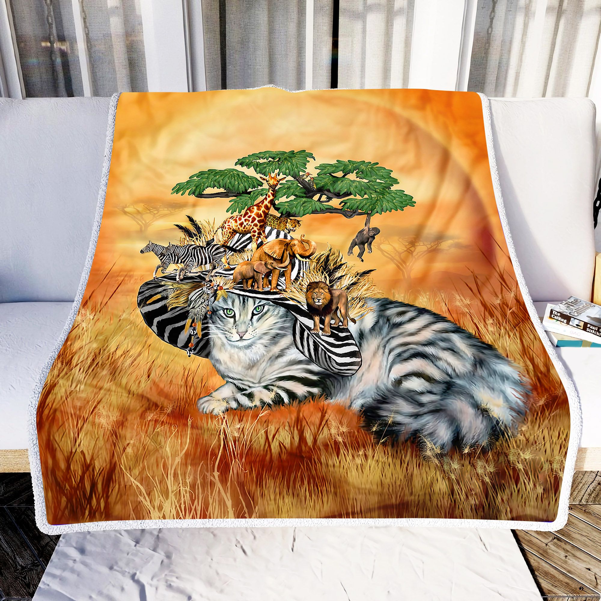 Cat In Safari Hat Fleece Blanket