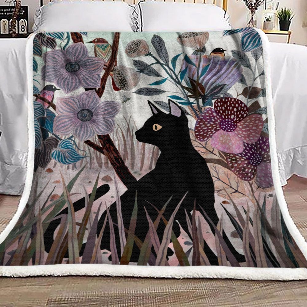 Cat In The Garden Sherpa Fleece Blanket