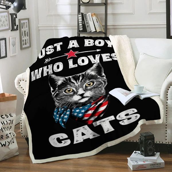 Cat Just A Boy Sherpa Fleece Blanket
