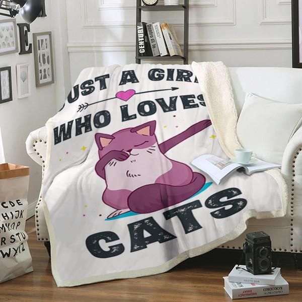 Cat Just A Girl Sherpa Fleece Blanket
