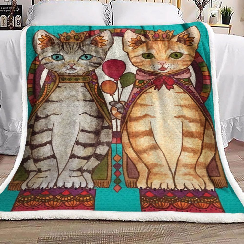 Cat King And Queen Sherpa Fleece Blanket