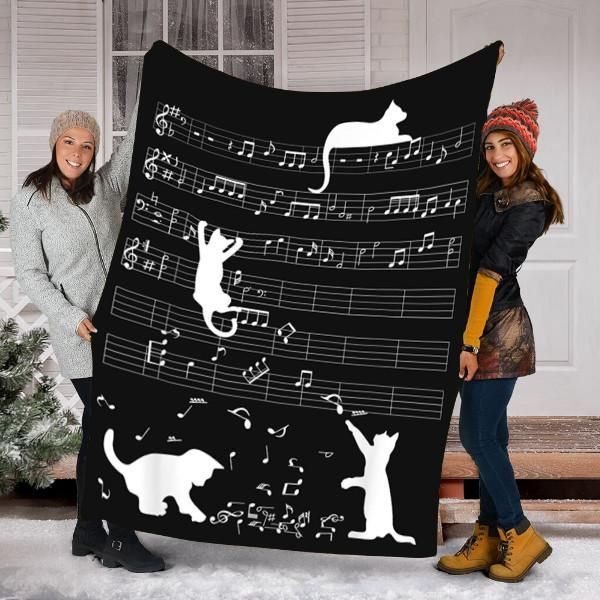 Cat Kitty Playing Music Sherpa Fleece Blanket