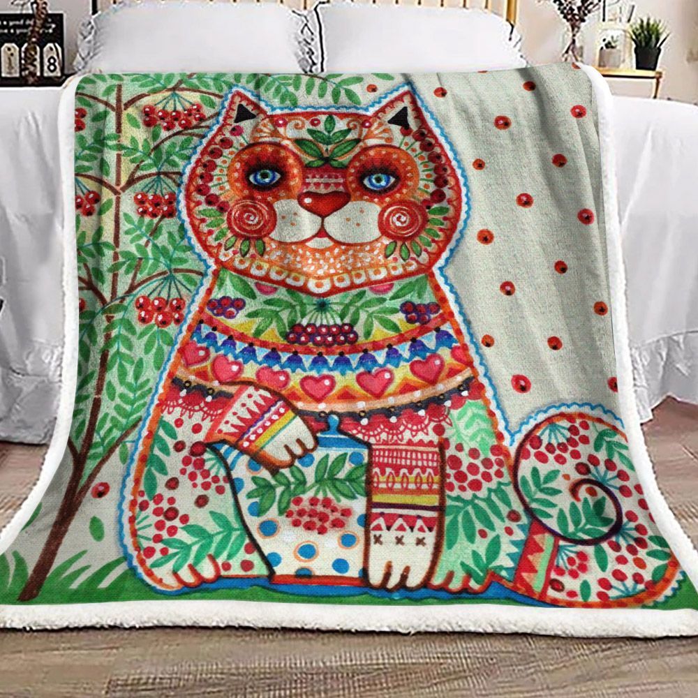 Cat Leaf Sherpa Fleece Blanket