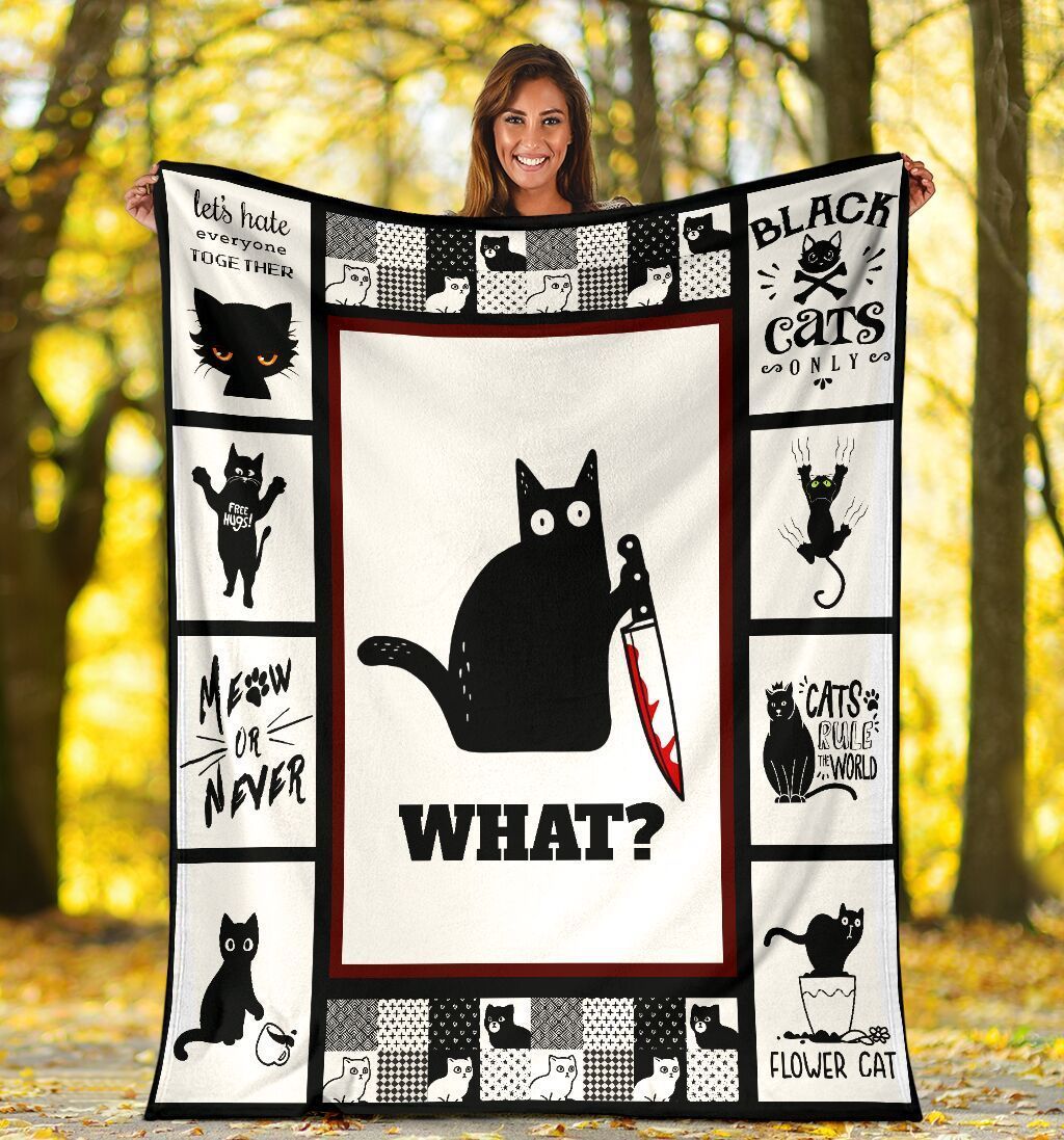 Cat Lover Gifts What Funny Murderous Black Cat Fleece Blanket