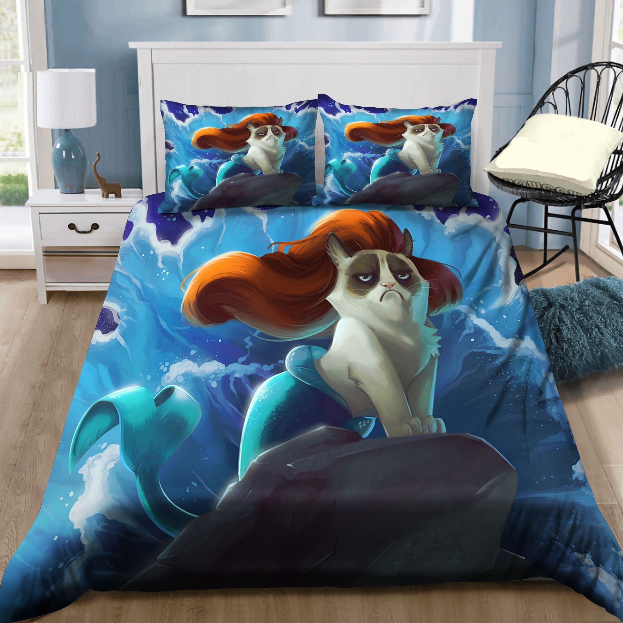 Cat Mermaid Surfing Bedding Set