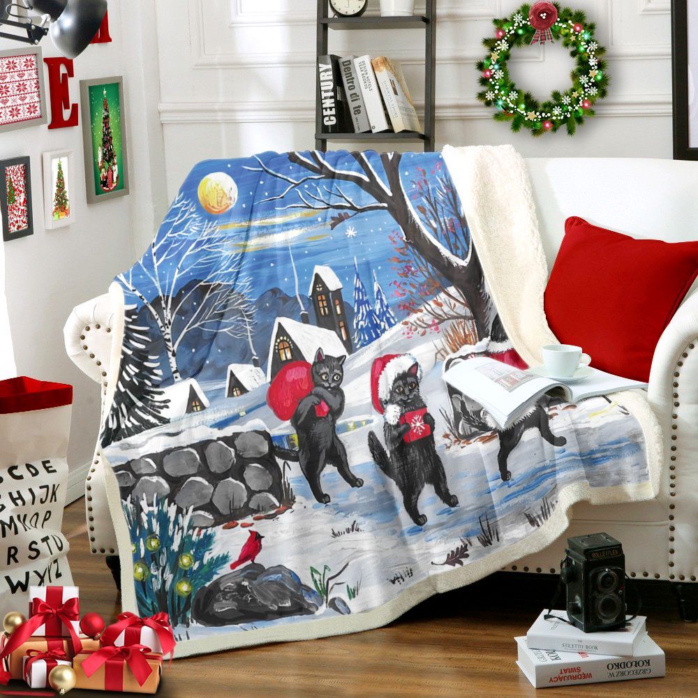 Cat Merry Christmas Sherpa Fleece Blanket