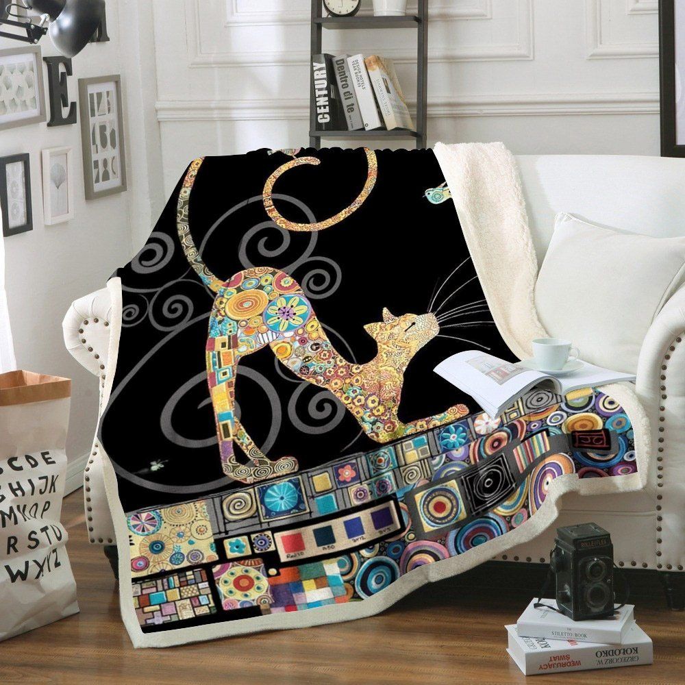 Cat Sherpa Fleece Blanket