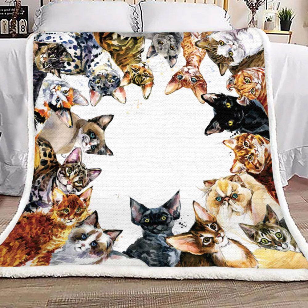 Cat Sherpa Fleece Blanket