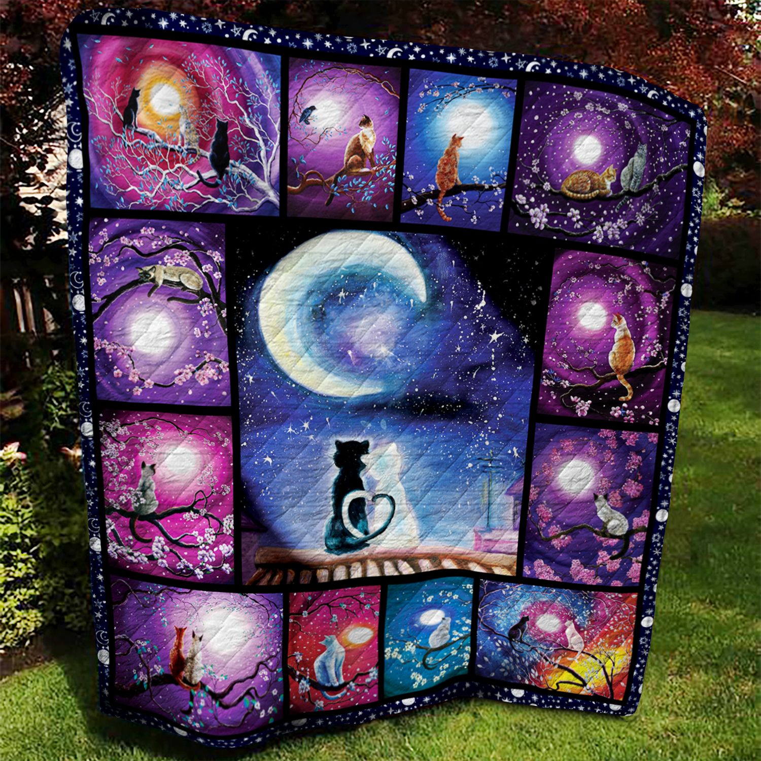 Cat Moon Night Quilt Blanket AAA260602TA