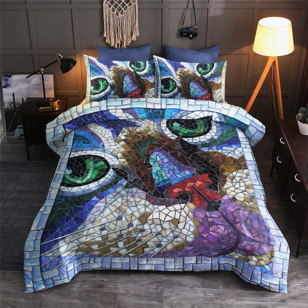 Cat Mosaic Cotton Bed Sheets Spread Comforter Bedding Set