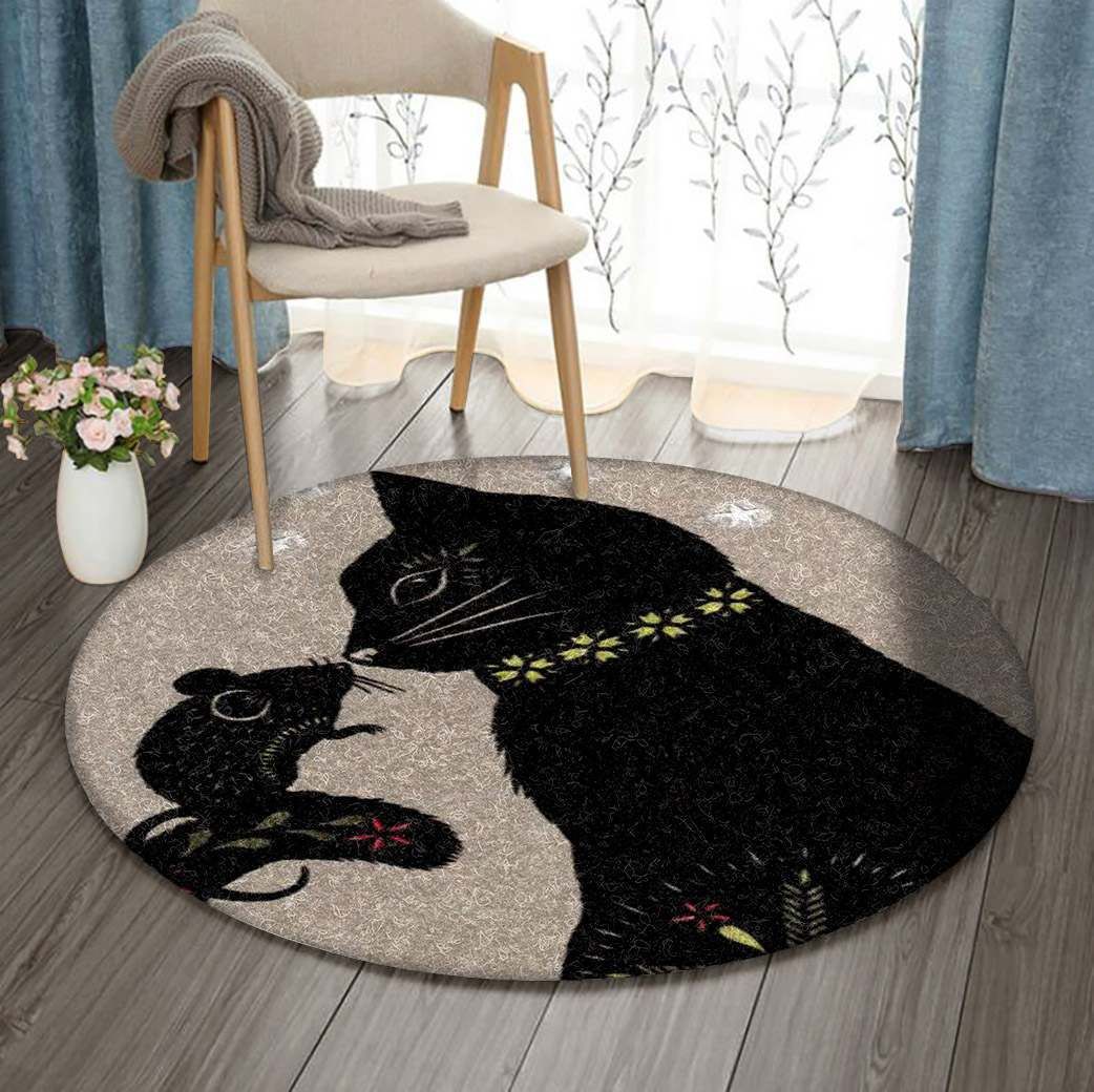 Cat Mouse Flower Round Carpet