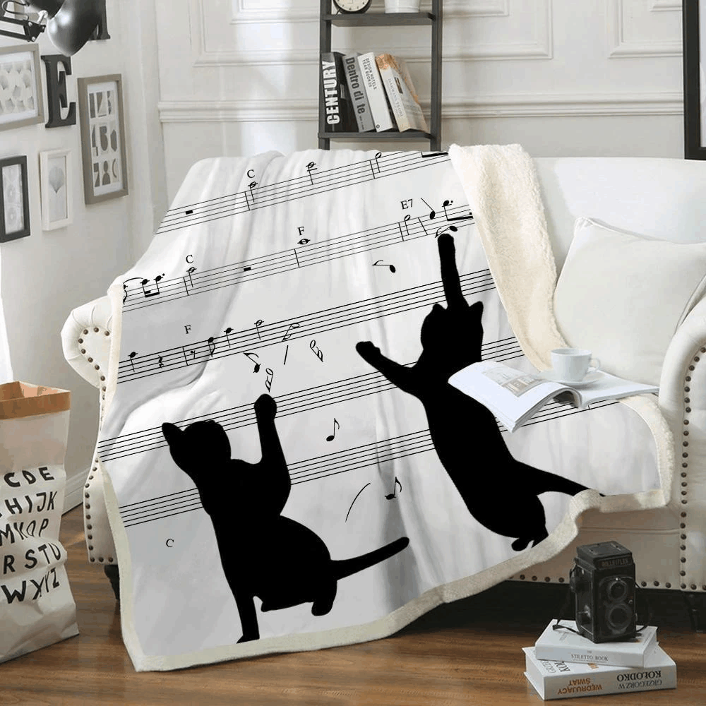 Cat Music Chord Sherpa Fleece Blanket