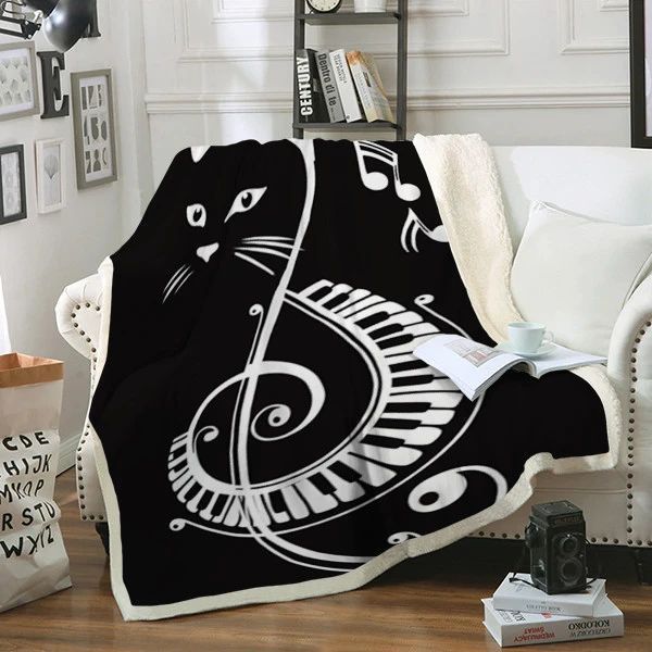 Cat Musician Sherpa Fleece Blanket