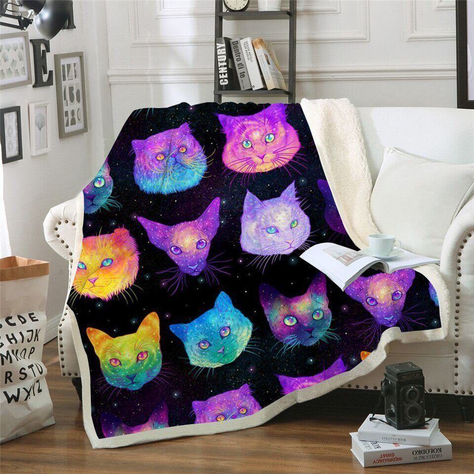 Cat Neon Sherpa Fleece Blanket