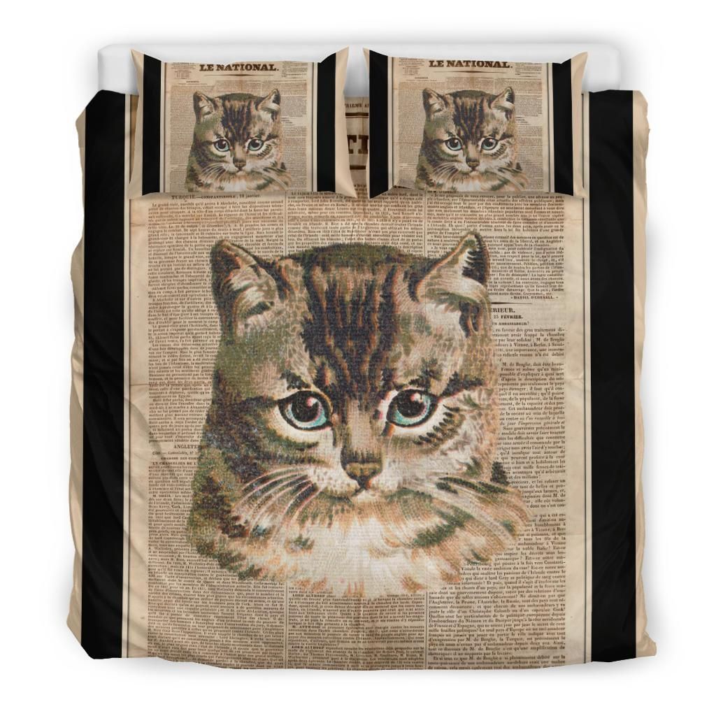 Cat Newspaper Vintage Bedding Set