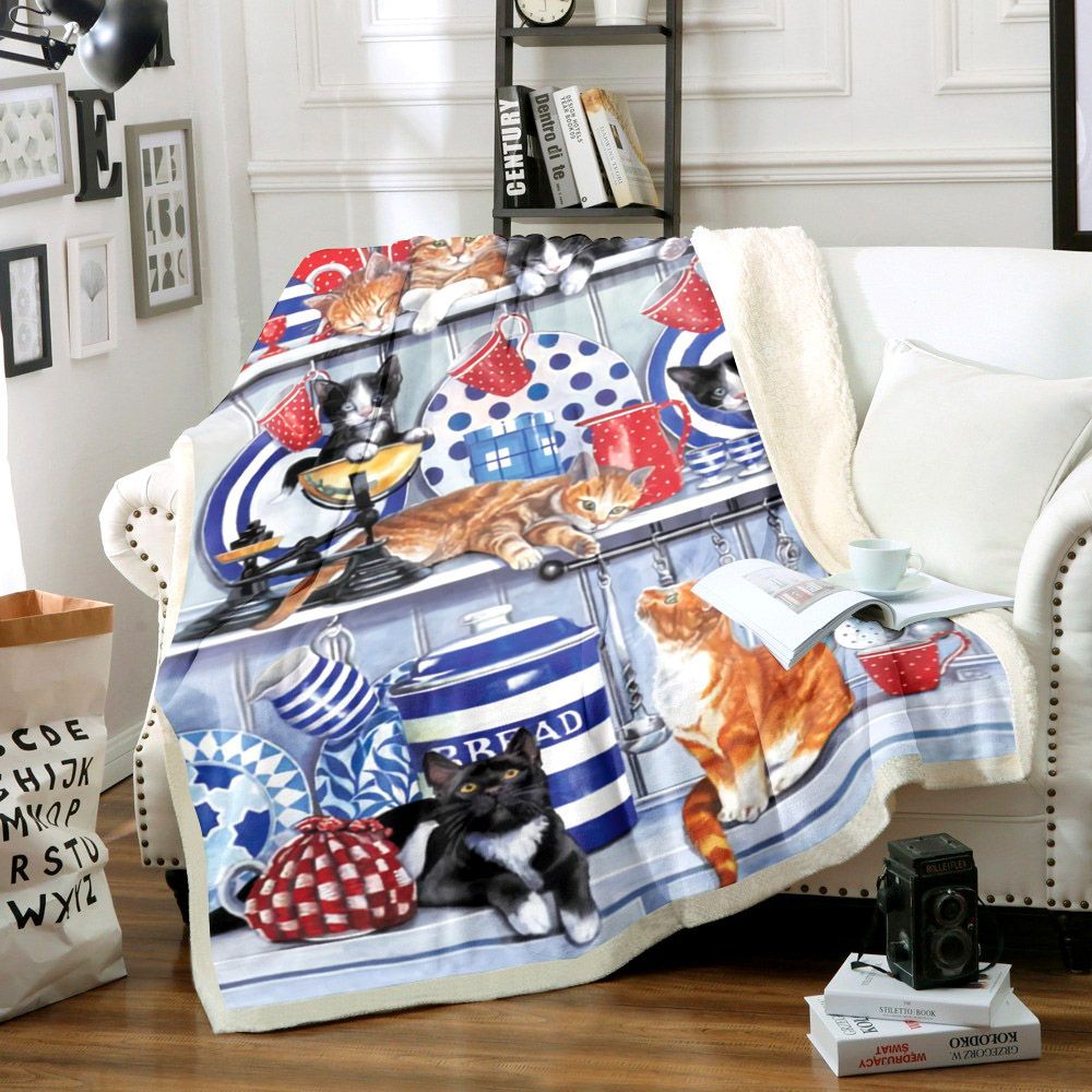 Cat Sherpa Fleece Blanket