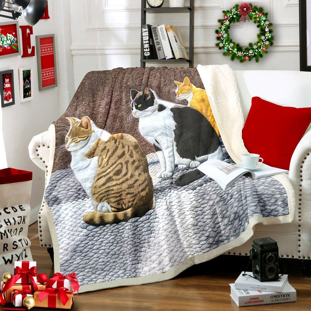 Cat Sherpa Fleece Blanket