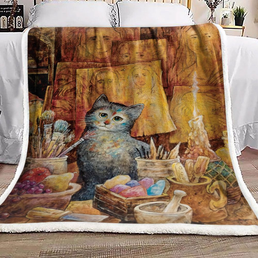 Cat Sherpa Fleece Blanket