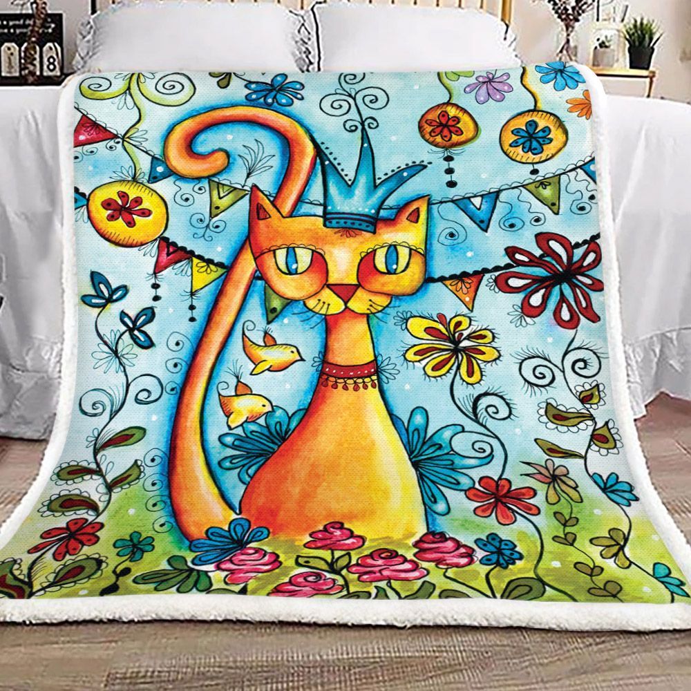 Cat Sherpa Fleece Blanket