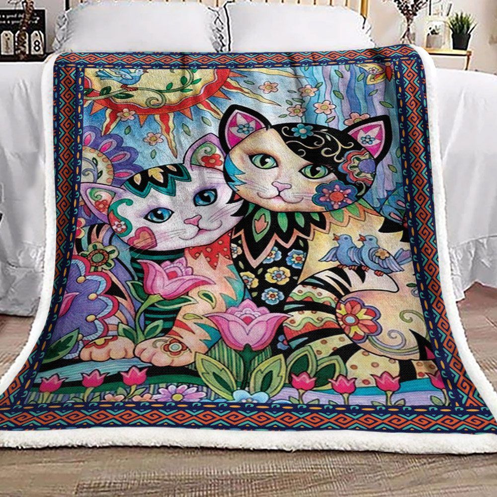 Cat Sherpa Fleece Blanket