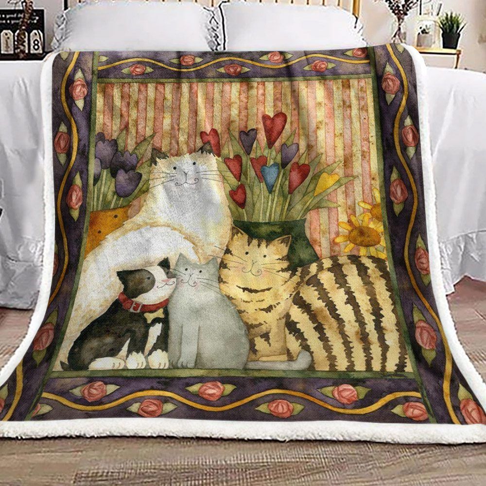 Cat Sherpa Fleece Blanket