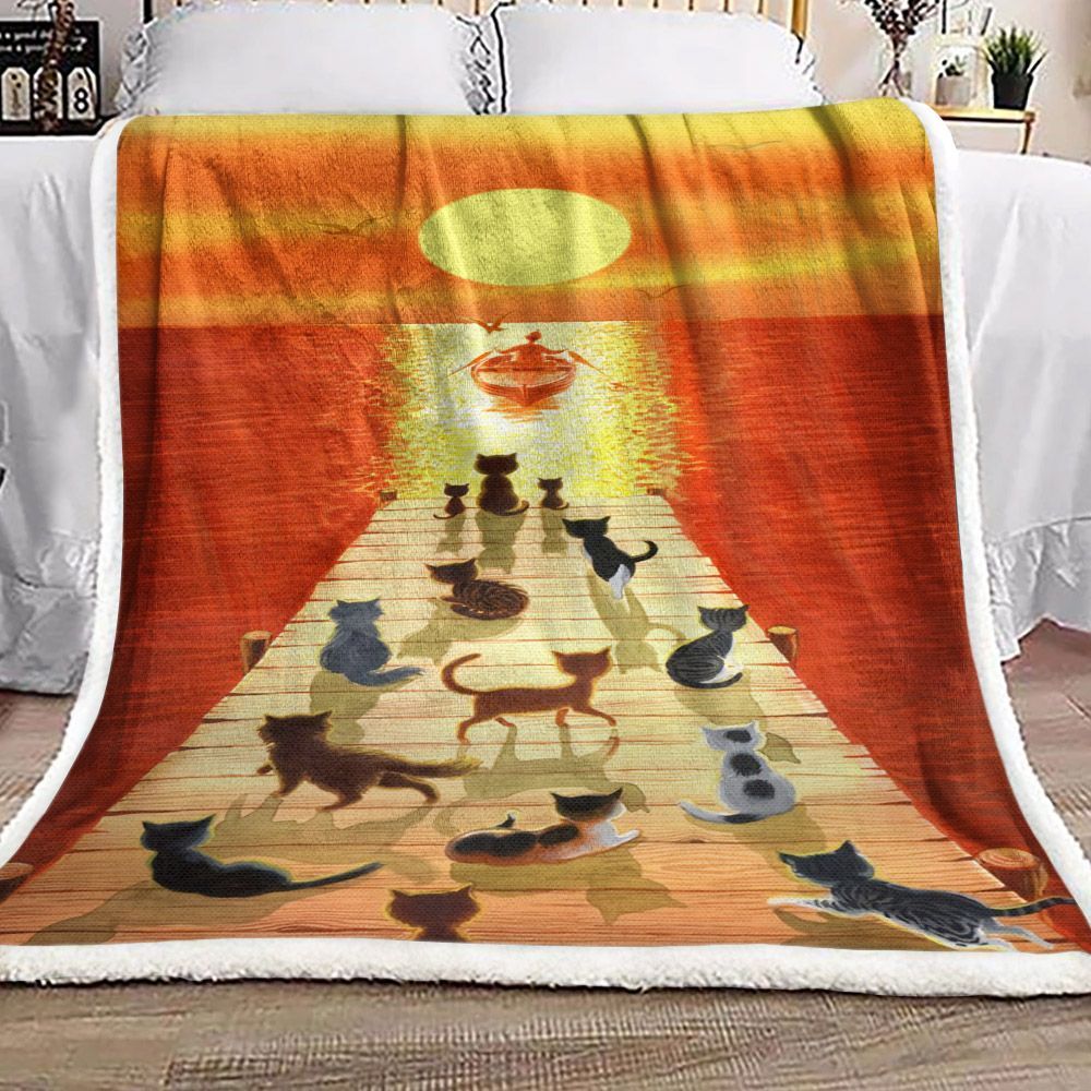 Cat Sherpa Fleece Blanket