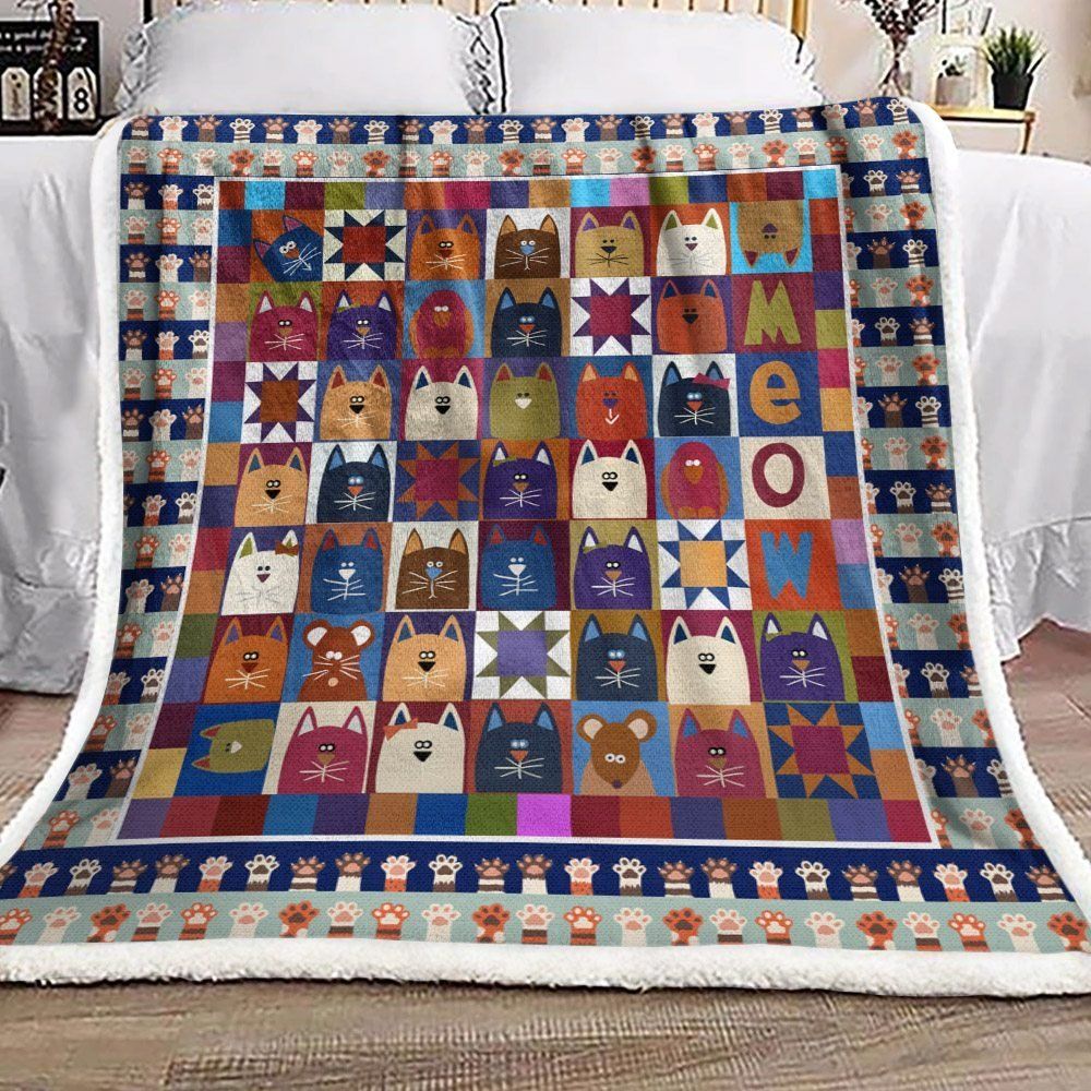 Cat Sherpa Fleece Blanket