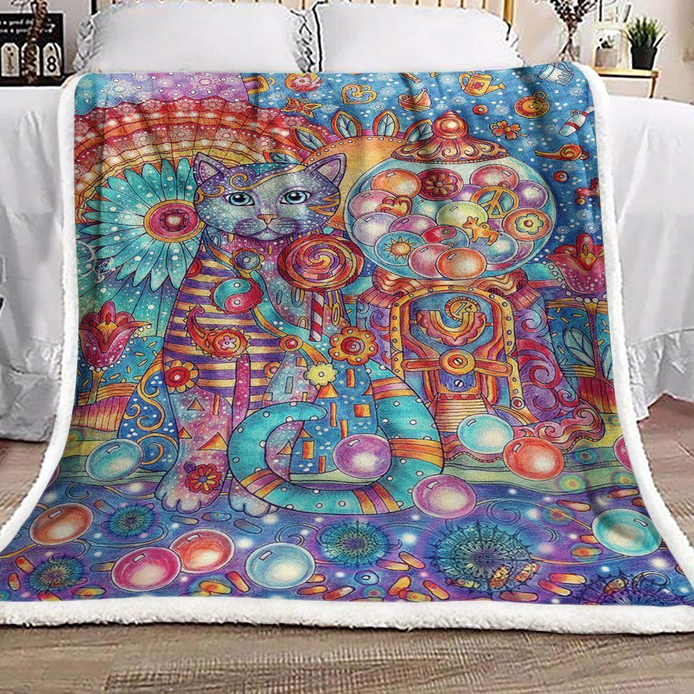 Cat Sherpa Fleece Blanket