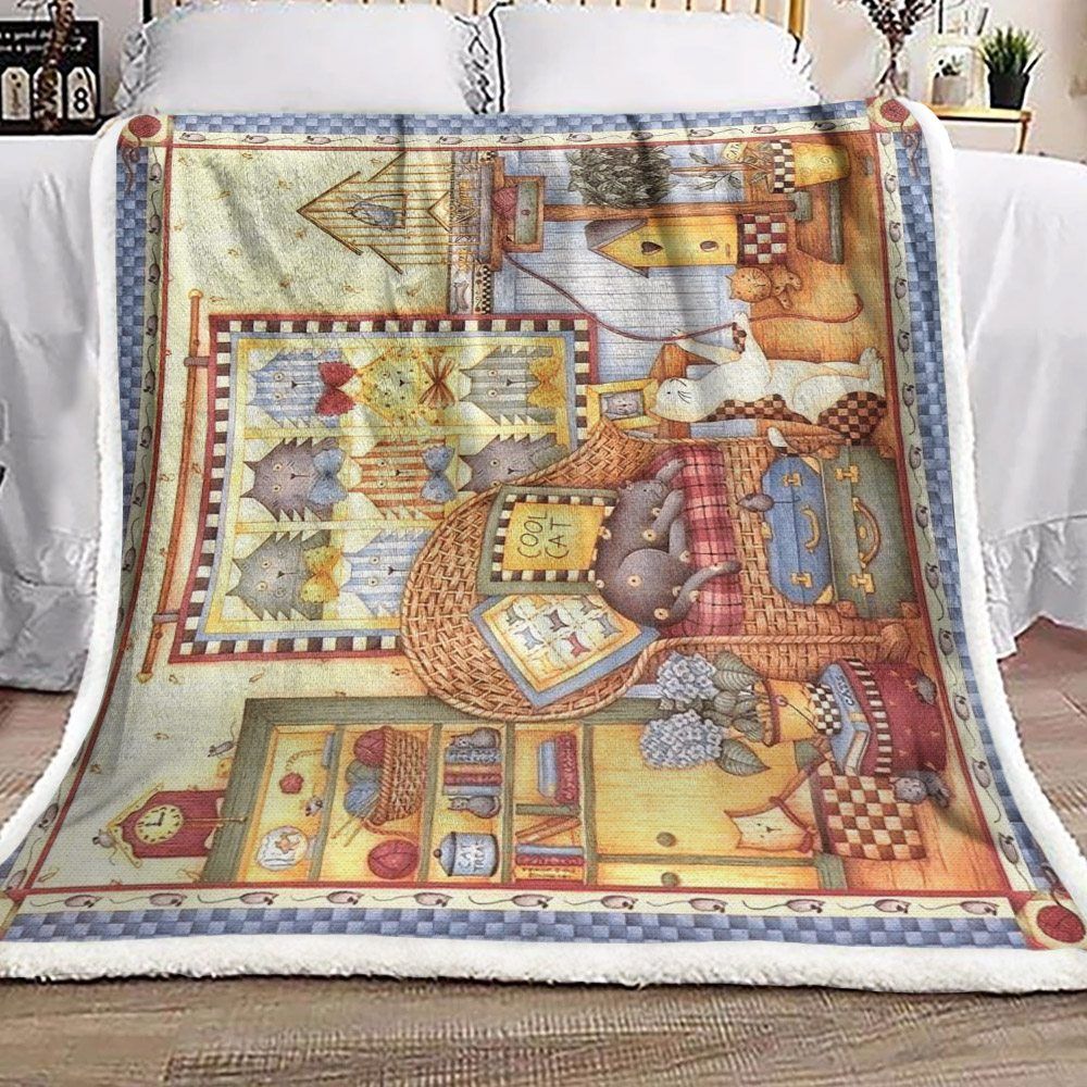Cat Sherpa Fleece Blanket