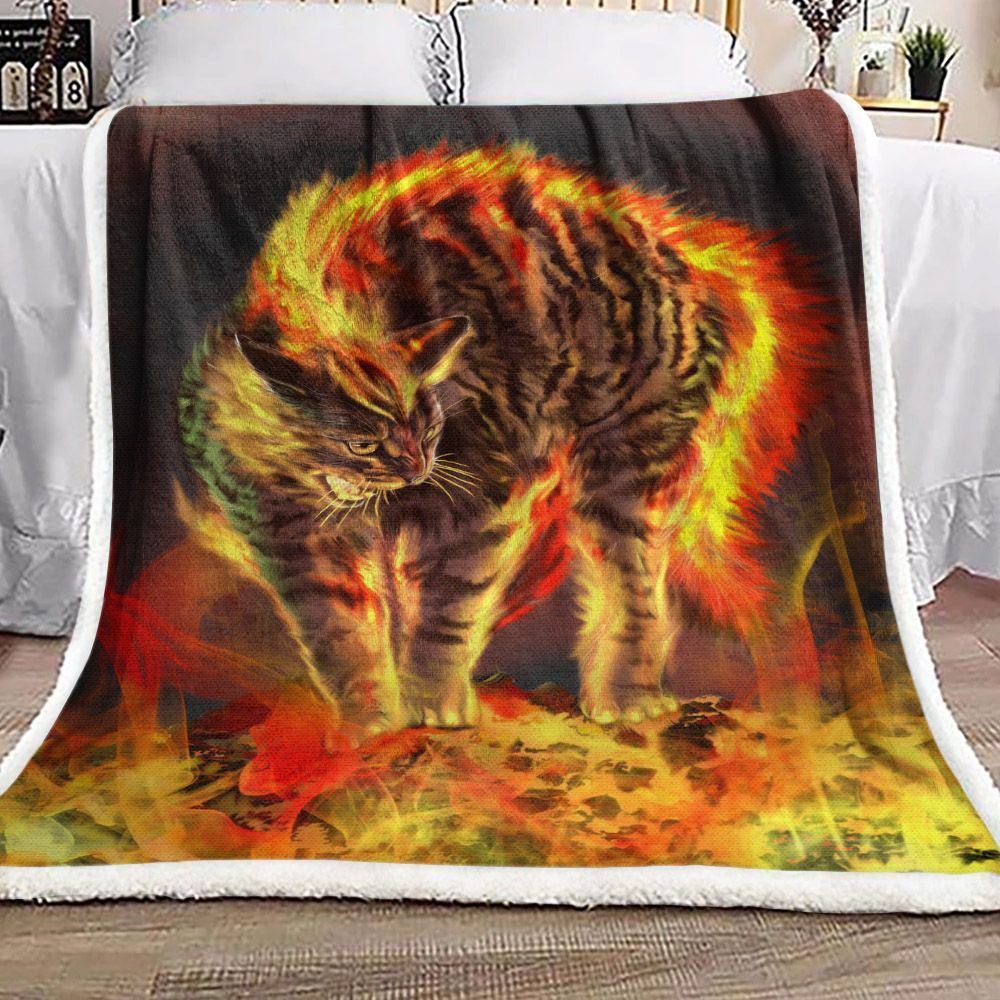 Cat On Fire Sherpa Fleece Blanket