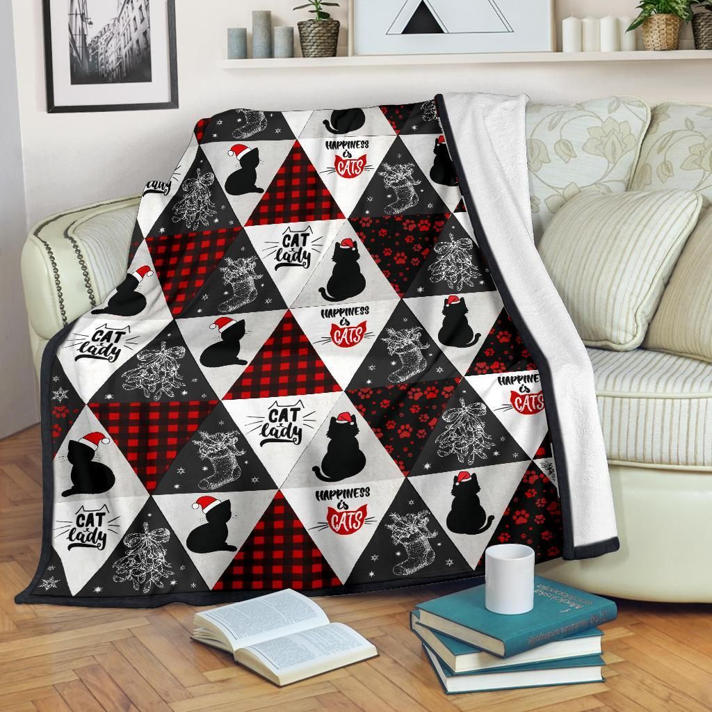 Cat Plaid Red Sherpa Fleece Blanket