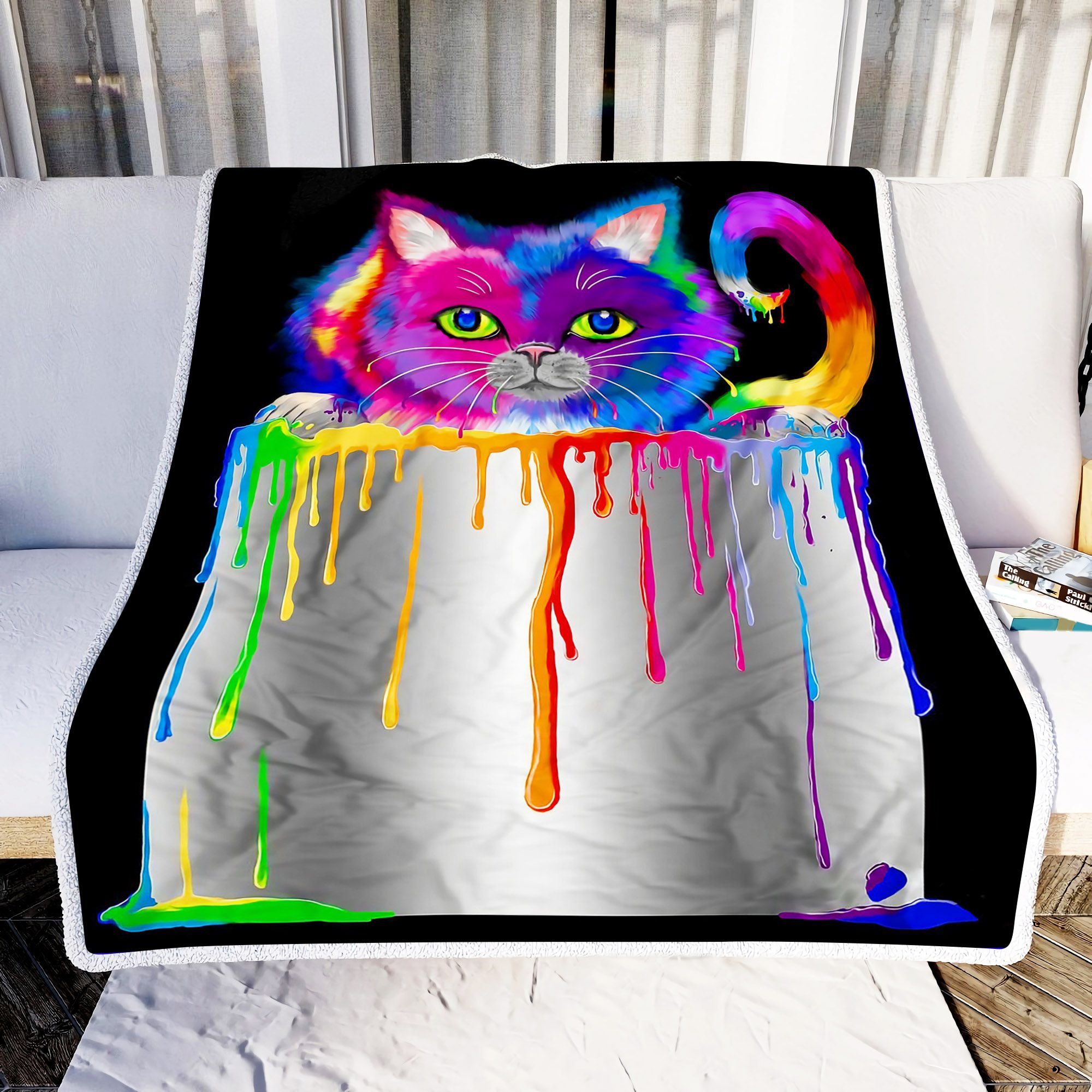 Cat Play With Color Fleece Blanket