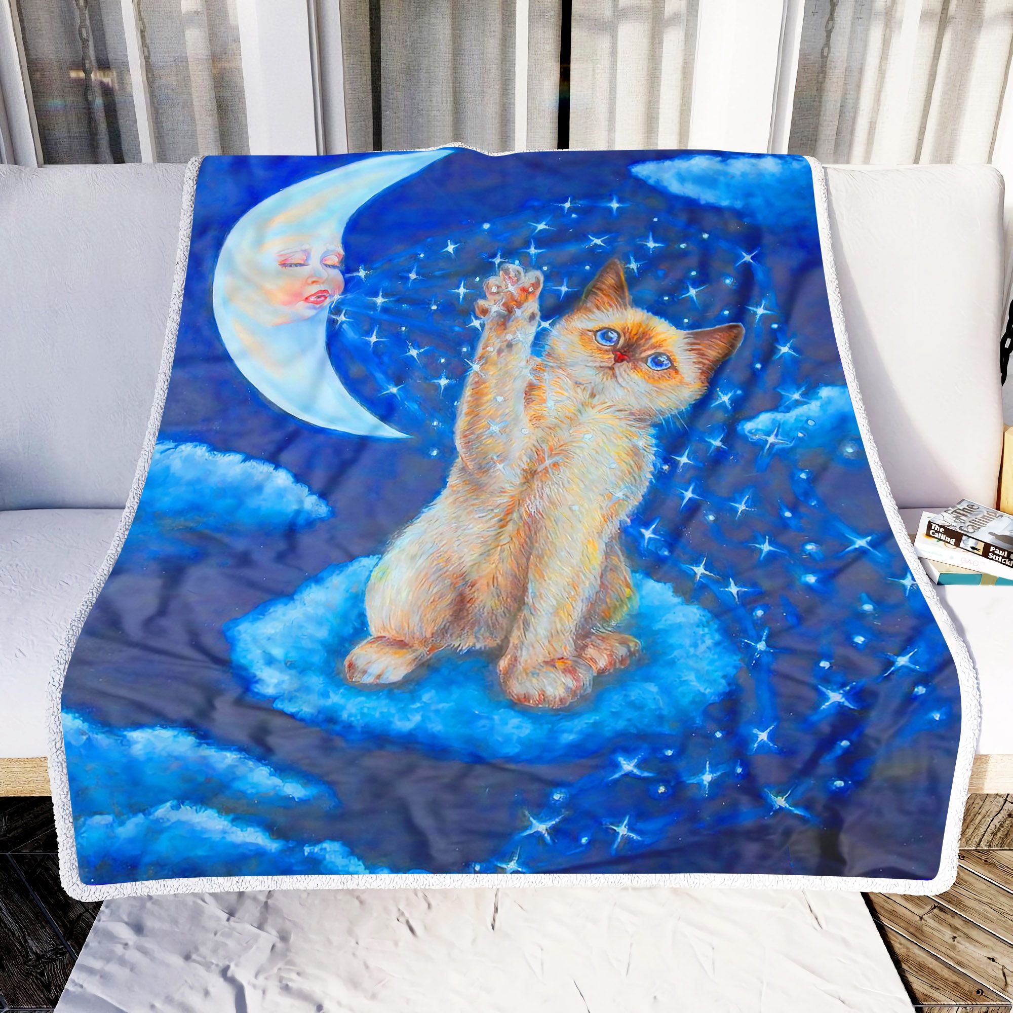 Cat Play With Moon Fleece Blanket