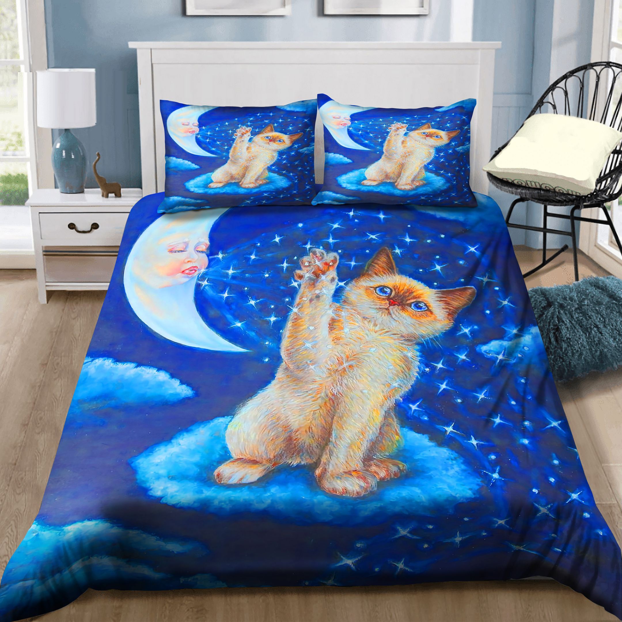 Cat Play With Moon Bedding Set