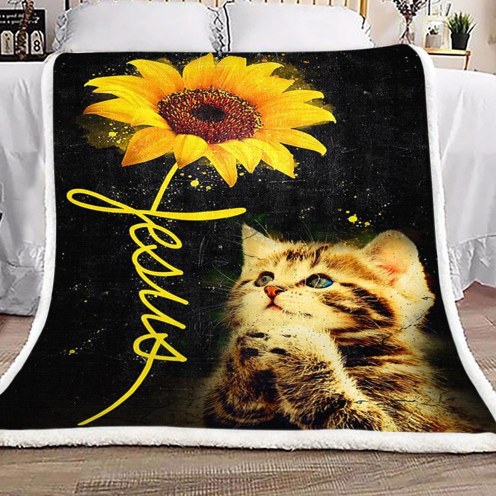 Cat Pray Sherpa Fleece Blanket