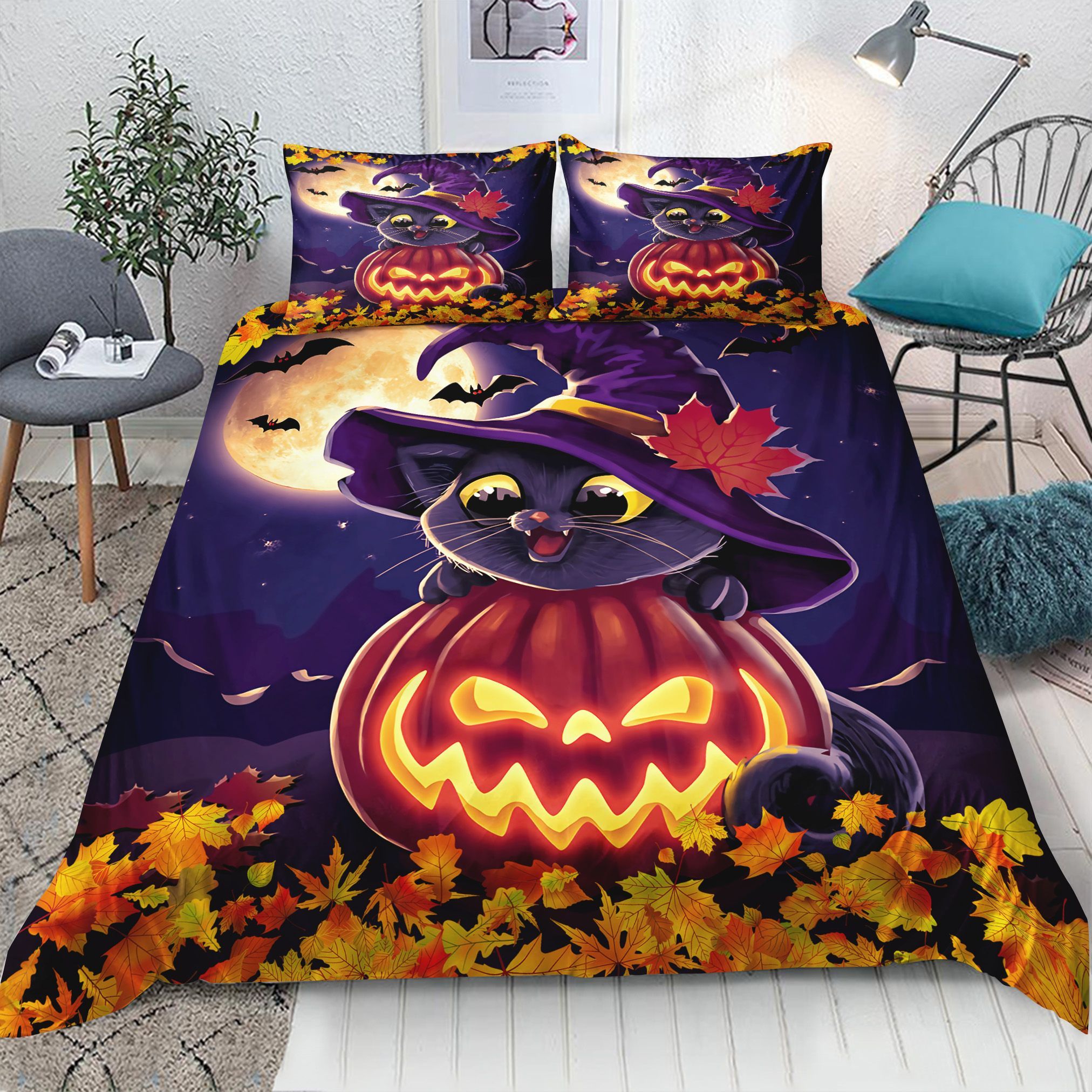 Cat Pumpkin Halloween Bedding Set