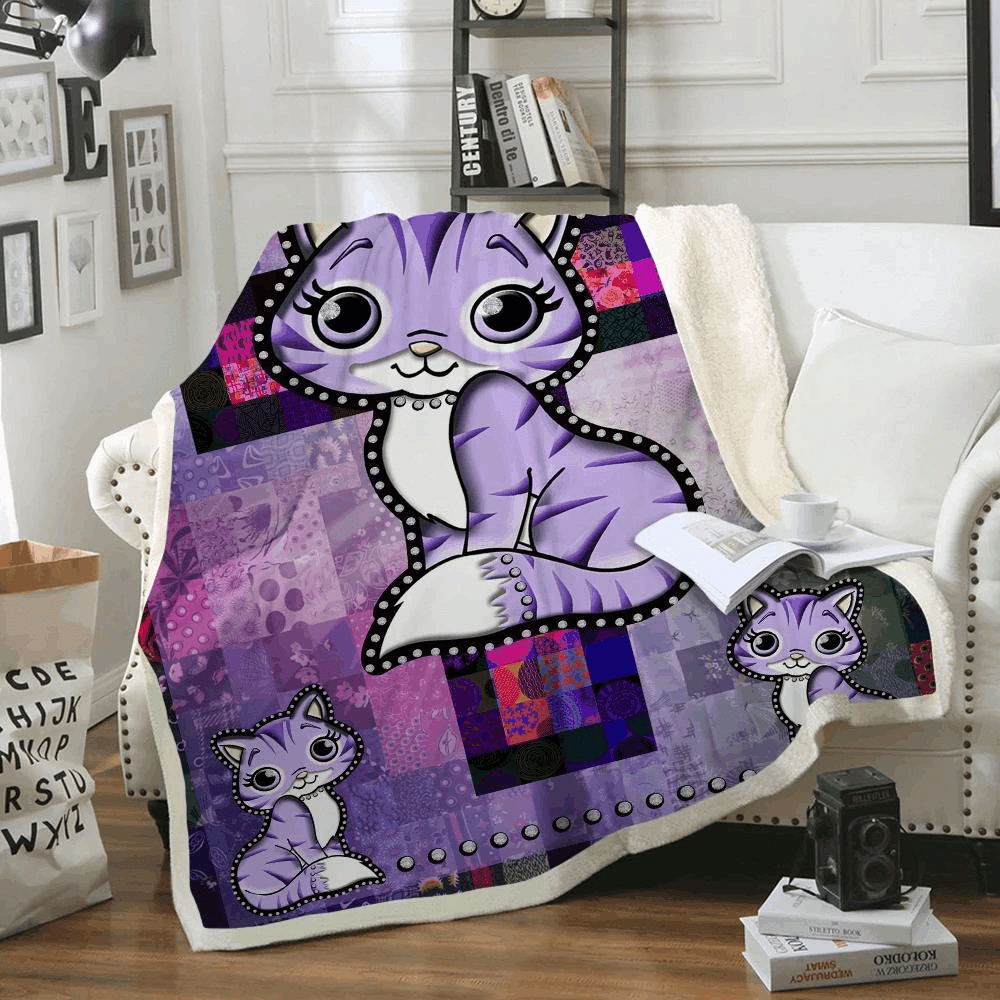 Cat Purple Sherpa Fleece Blanket