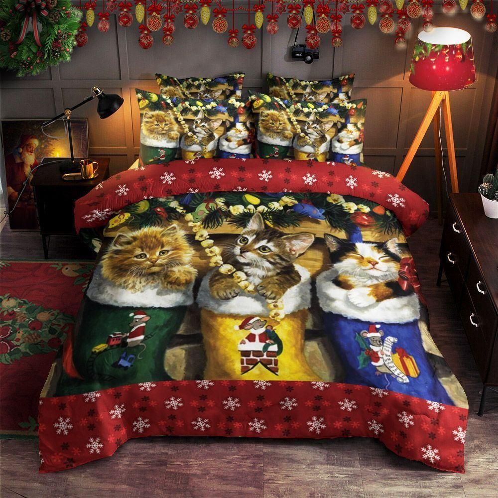 Cat Queen Christmas Day Bedding Set