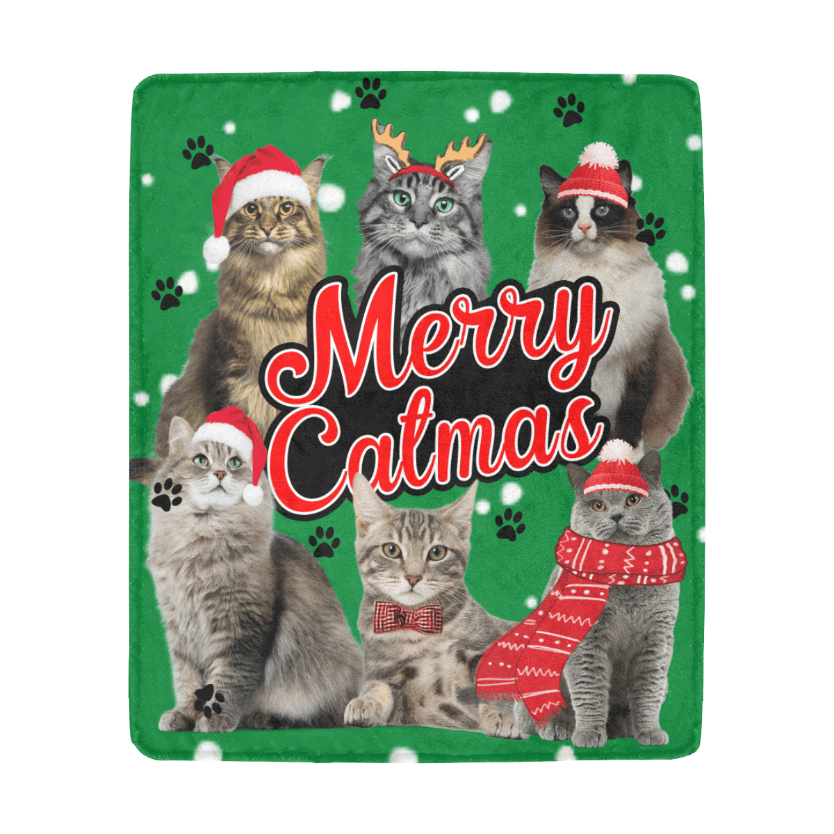 Cat Santa Merry Christmas Sherpa Fleece Blanket