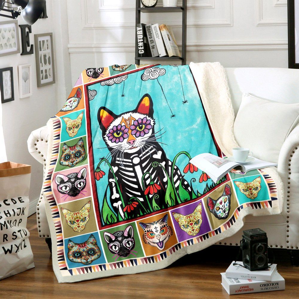 Cat Skull Cat Sherpa Fleece Blanket