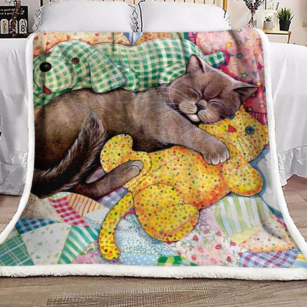 Cat Sleep Sherpa Fleece Blanket