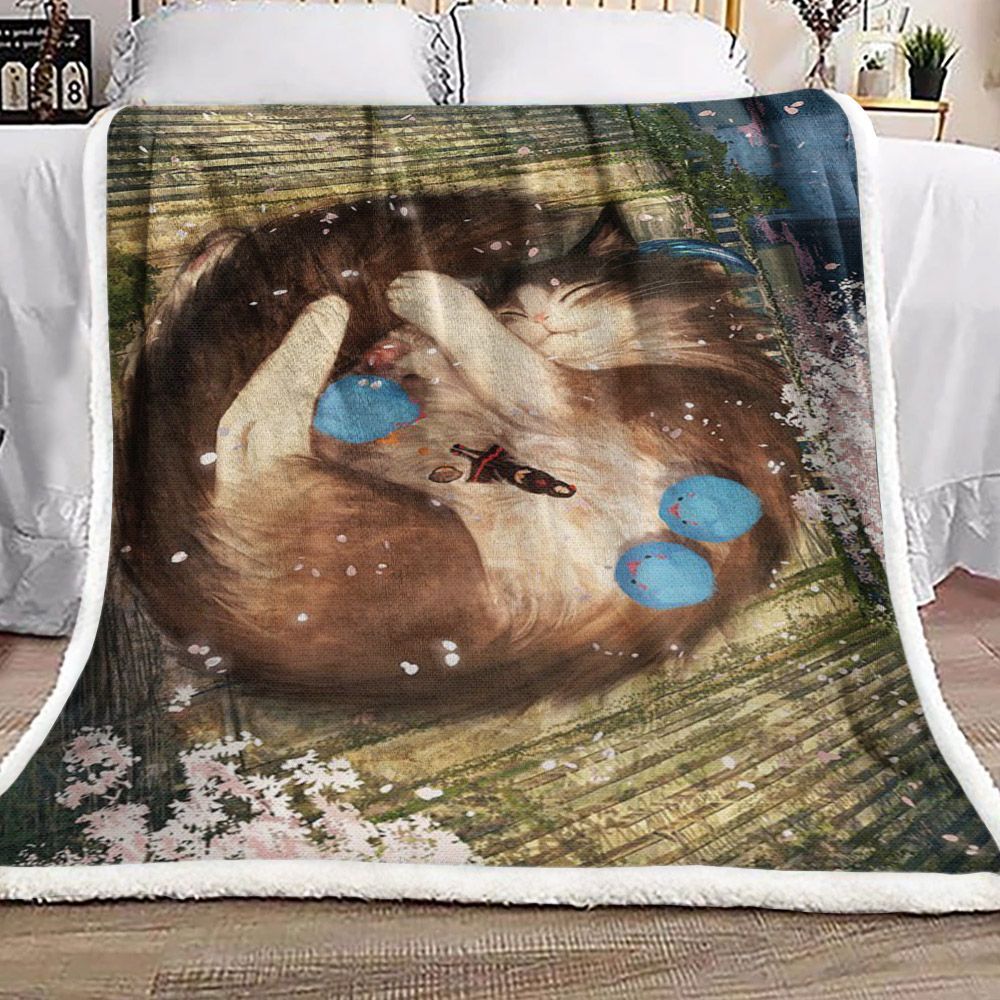 Cat Sleeping Sherpa Fleece Blanket