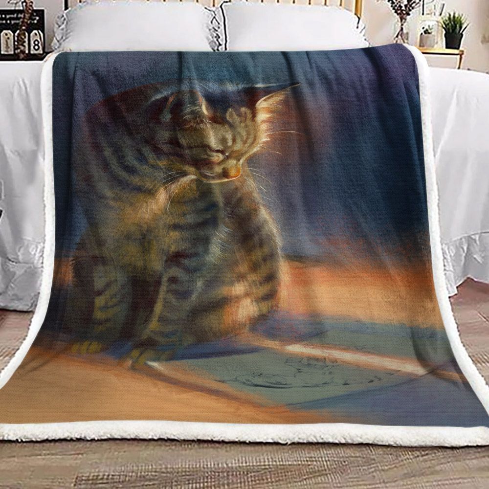 Cat Sleeping Sherpa Fleece Blanket