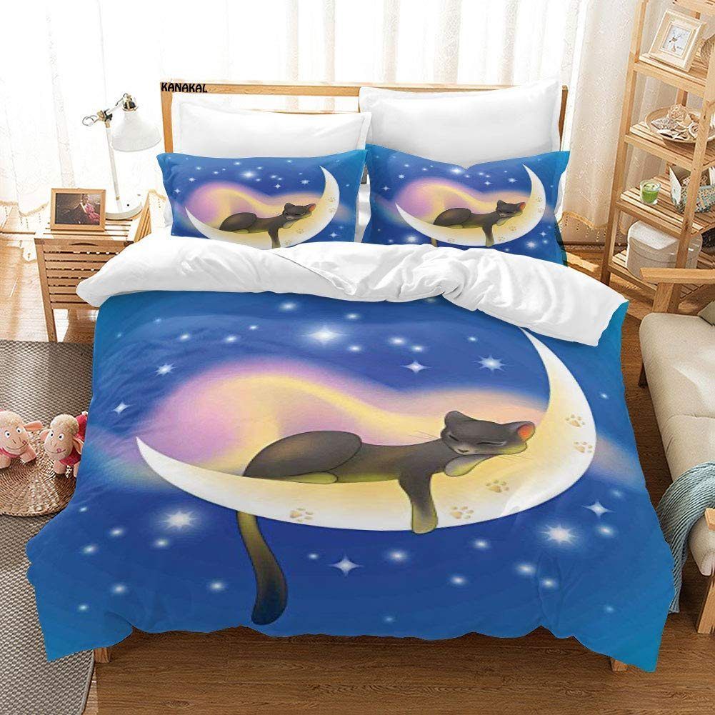 Cat Sleeping On Crescent Moon Bedding Set