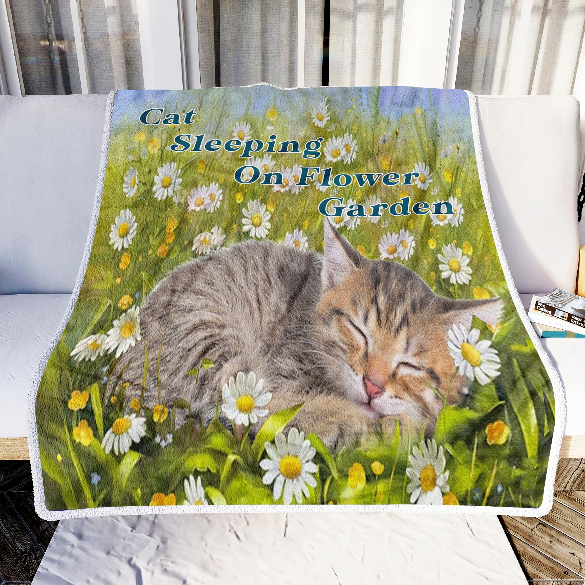 Cat Sleeping On Flower Garden Fleece Blanket