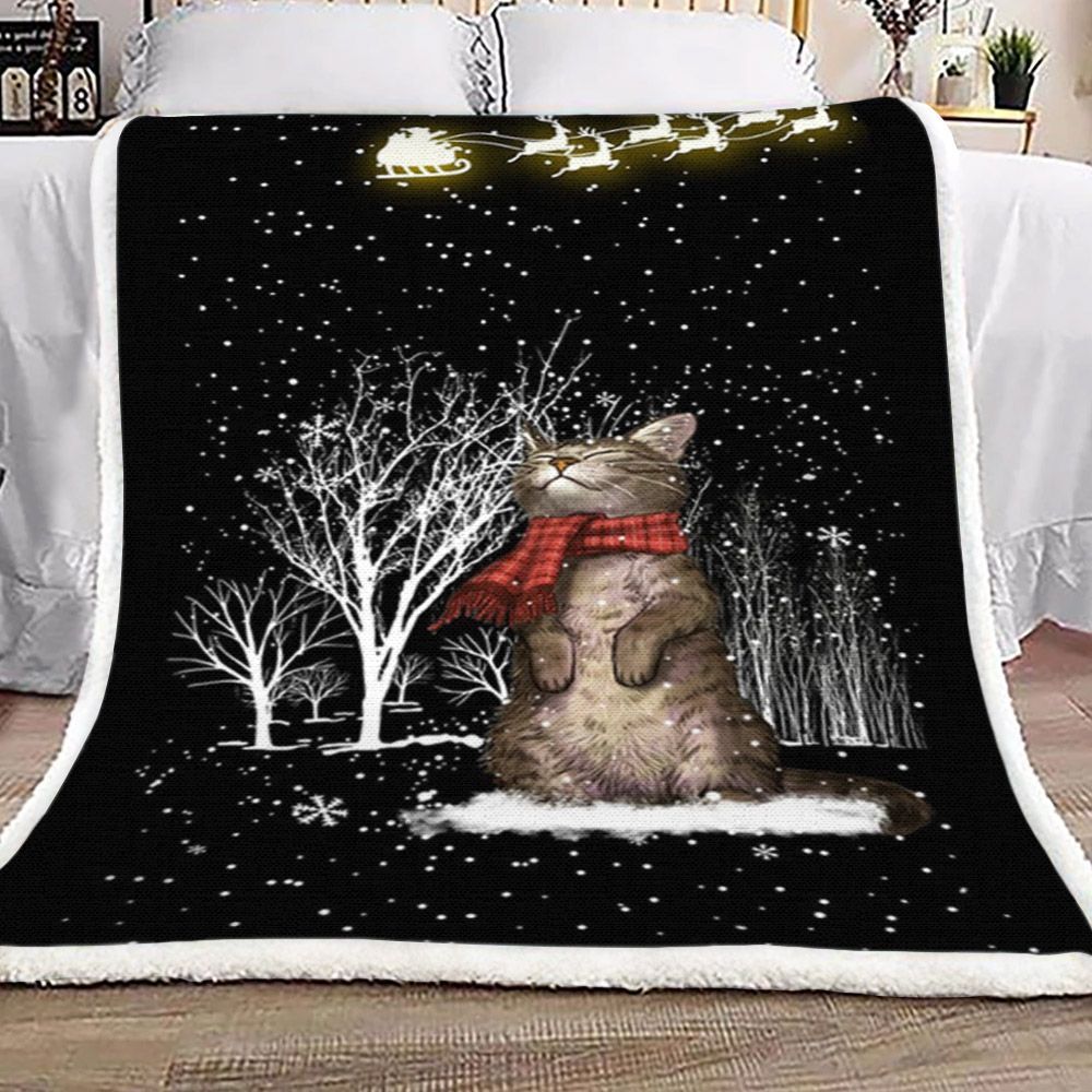 Cat Snow Sherpa Fleece Blanket
